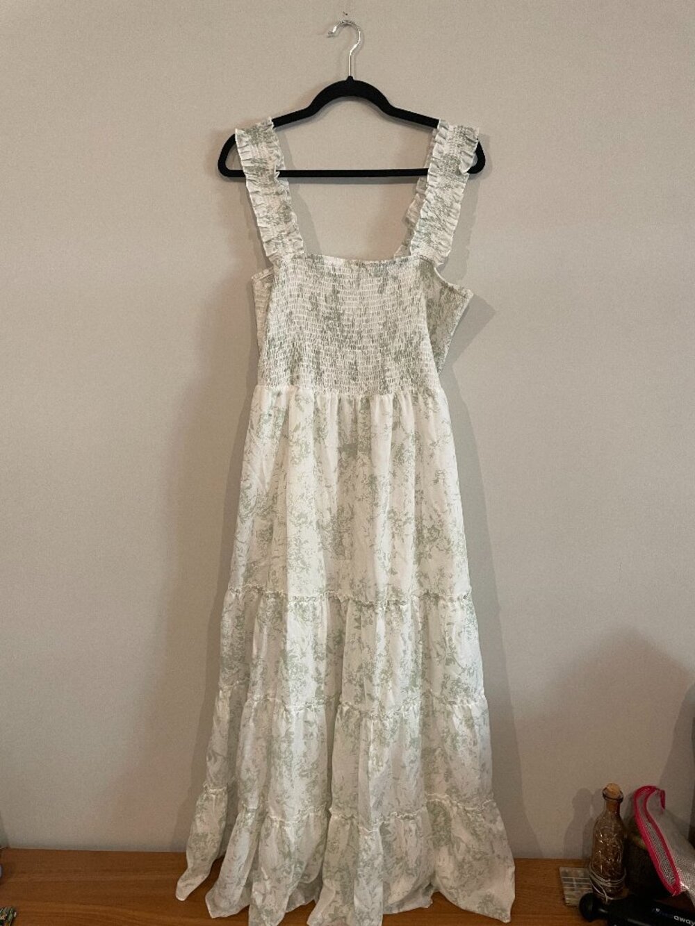 And Now This Floral Smocked Ruffle-Strap Tiered Maxi Dress Sage White XL